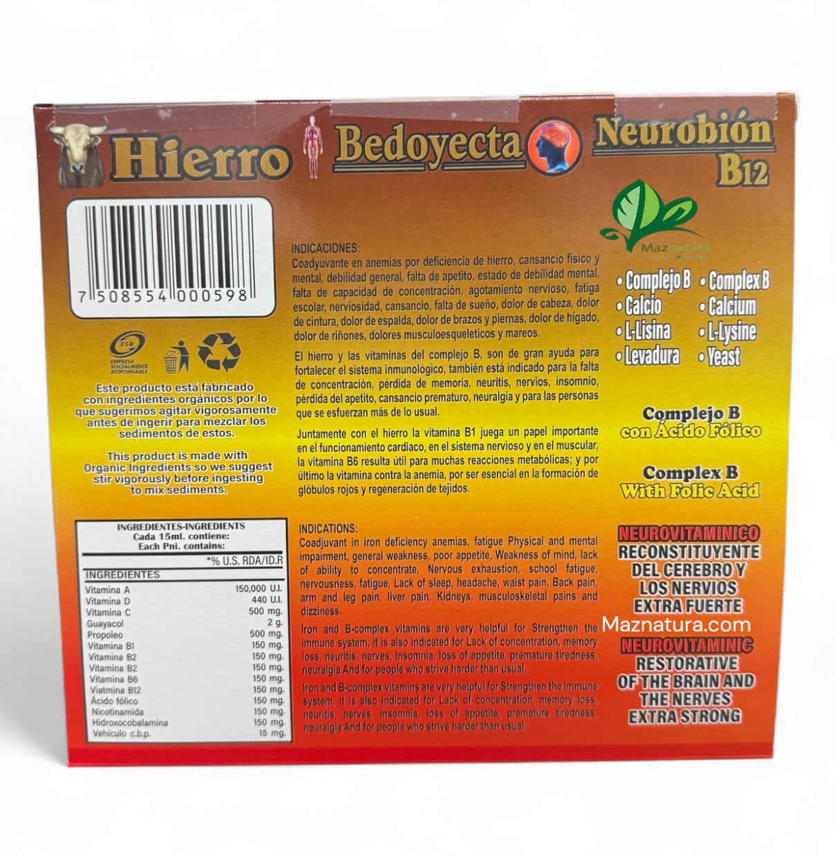 3 en 1 Hierro Bedoyecta Neurobion + B12 Ampolleta Bebible