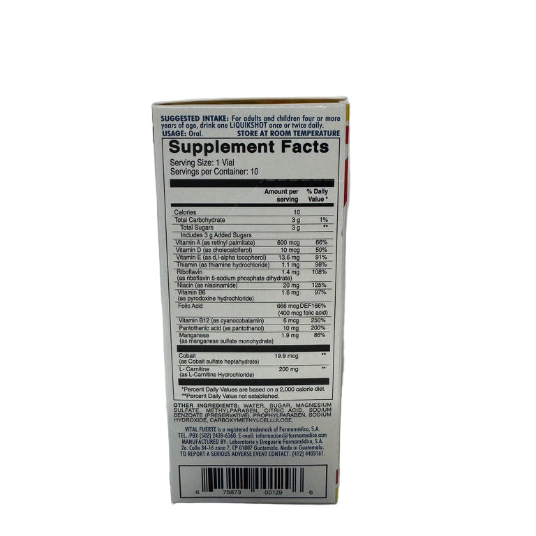 Vital Fuerte Multivitamin & Mineral Supplement 10-10 ML Liquikshots
