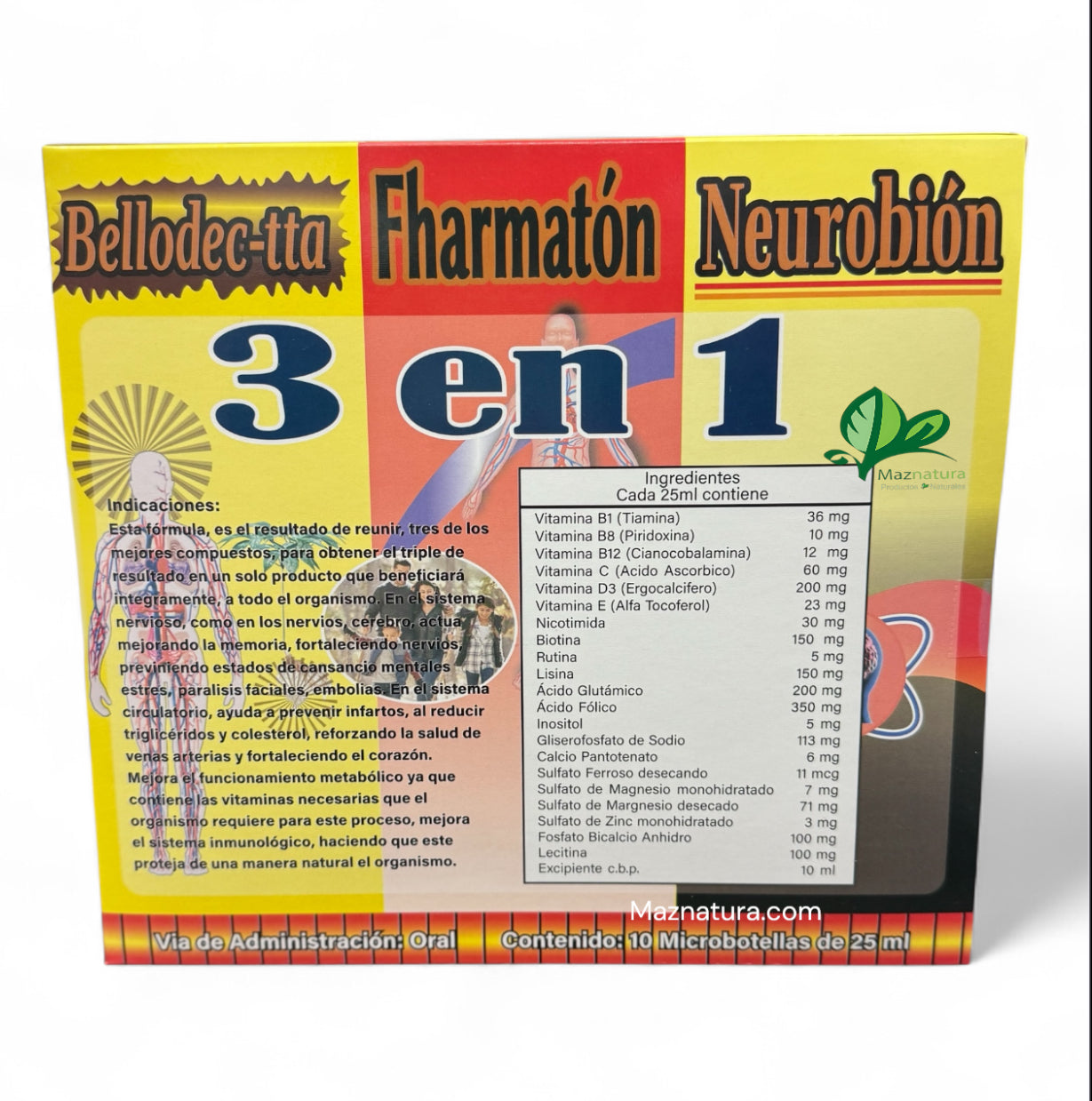 3 en 1 Bellodectta Fharmaton Neurobion Ampolleta Bebible