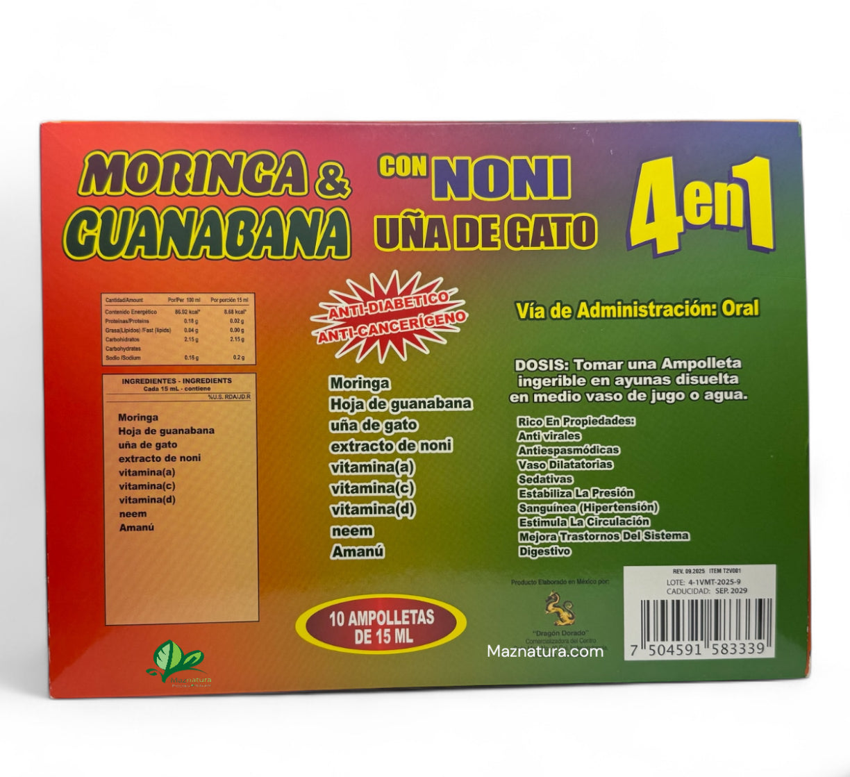 4 en 1 Moringa & Guanabana von Noni Una de Gato Ampolleta