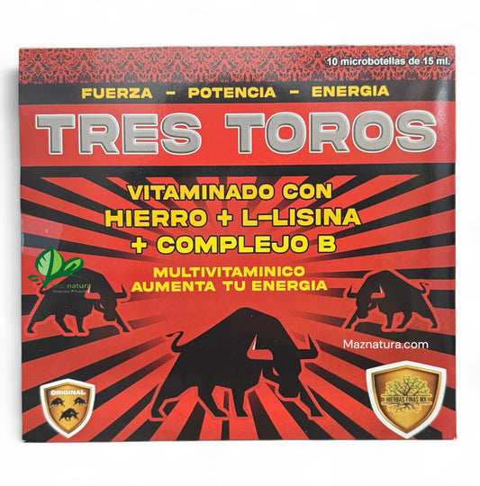 Tres Toros Vitaminado con Hierro + L-Lisina  + Complejo B Ampolleta Bebible