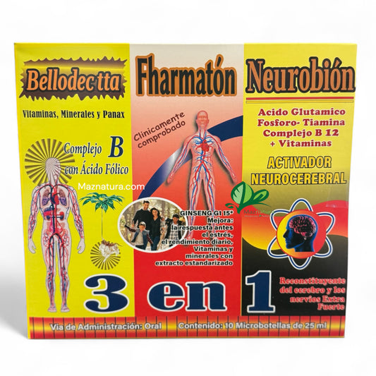 3 en 1 Bellodectta Fharmaton Neurobion Ampolleta Bebible
